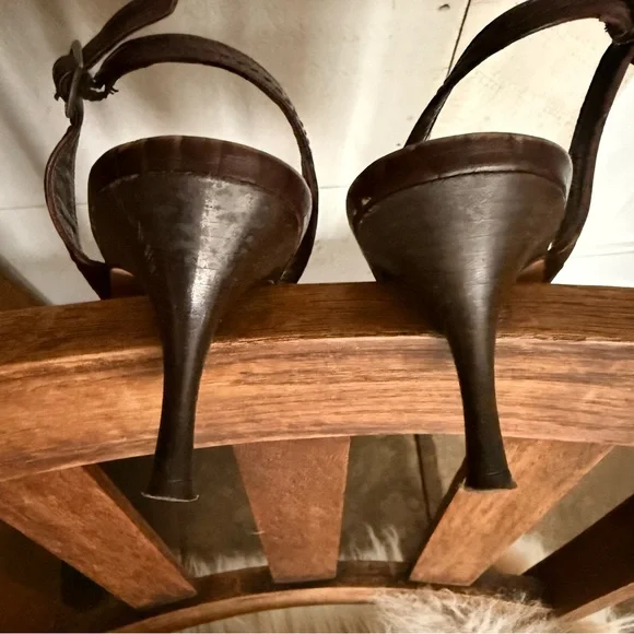 Banana Republic Dark Brown leather slingback kitten heels Strappy sandals CBK - Picture 5 of 9